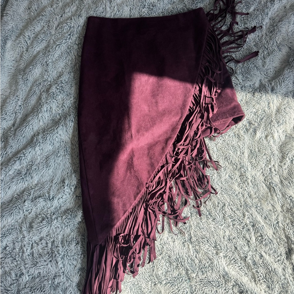 Express Deep Purple Asymmetrical Fringe Skirt